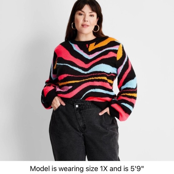 XXS🔖 FUTURE COLLECTIVE x Target Abstract Striped Crewneck Pullover Sweater Neon - Picture 5 of 12